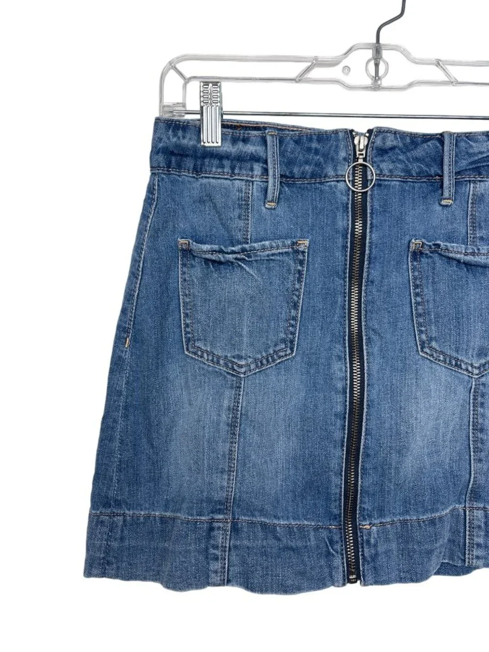 American Eagle Denim Mini Skirt Womens Size 2 Blue High Rise Zip Front A Line
